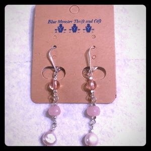 3/$15 Pretty Pink silver tone Leverback earrings